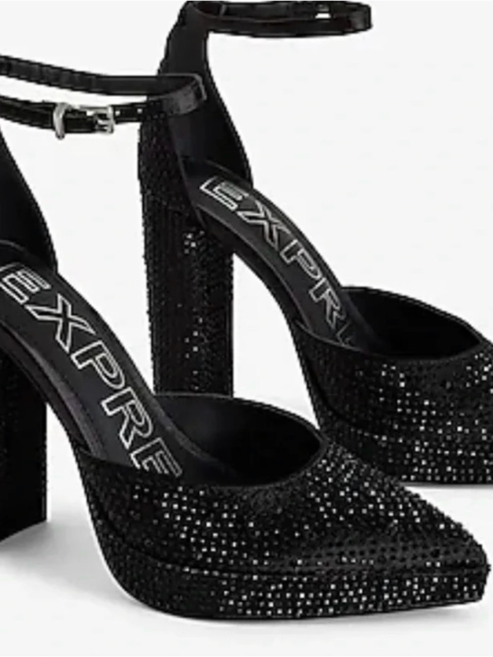 Express Black Rhinestone Block Heel Ankle-Strap Pumps New Without Tag Size 9